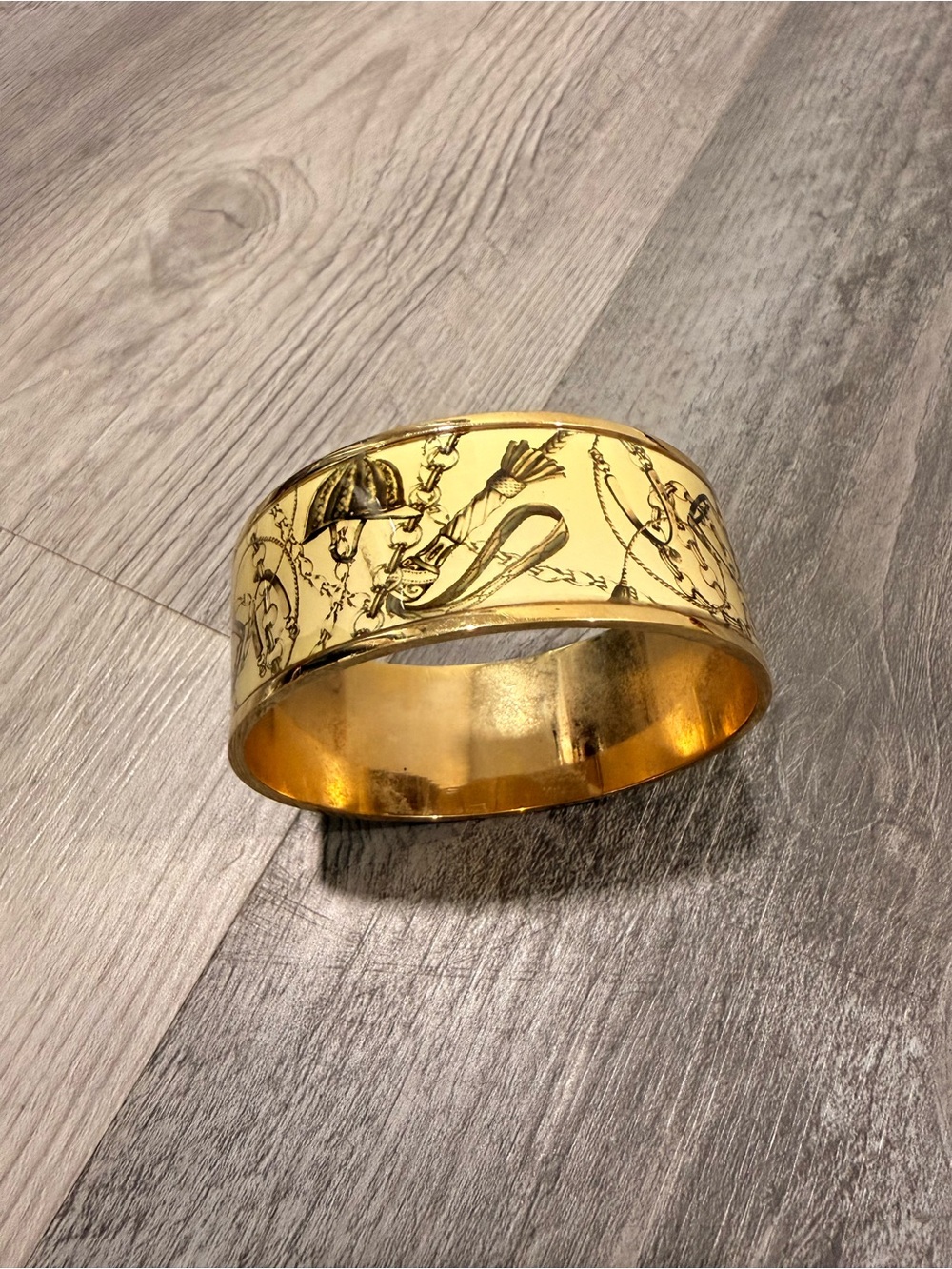 Gold-Tone Floral Engraved Wide Bangle Bracelet